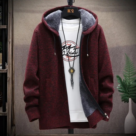 Men's Korean Style Knit Cardigan Long Sleeve Hoodie - Picture 2 of 5